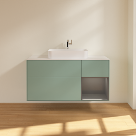 	Тумба под раковину Villeroy & Boch Finion 120х50,1 см с подсветкой МДФ оливковый матовый лак/стекло белое матовое G421GKGM