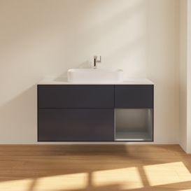 Тумба под раковину Villeroy & Boch Finion 120х50,1 см с подсветкой МДФ темно-синий матовый лак/стекло белое матовое G421GKHG