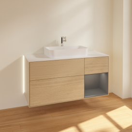 Тумба под раковину Villeroy & Boch Finion 120х50,1 см с подсветкой МДФ шпон дуба/стекло белое матовое G421GKPC