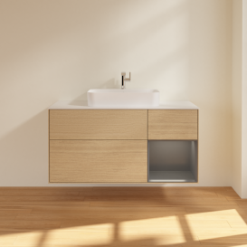 Тумба под раковину Villeroy & Boch Finion 120х50,1 см с подсветкой МДФ шпон дуба/стекло белое матовое G421GKPC