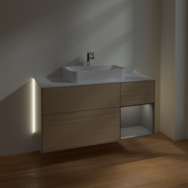 Тумба под раковину Villeroy & Boch Finion 120х50,1 см с подсветкой МДФ шпон дуба/стекло белое матовое G421GKPC