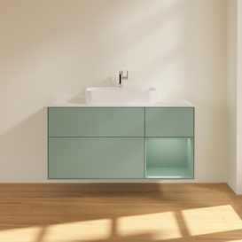 Тумба под раковину Villeroy & Boch Finion 120х50,1 см с подсветкой МДФ оливковый матовый лак/стекло белое матовое G421GMGM