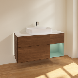 Тумба под раковину Villeroy & Boch Finion 120х50,1 см с подсветкой МДФ шпон грецкого ореха/стекло белое матовое G421GMGN