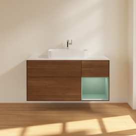 Тумба под раковину Villeroy & Boch Finion 120х50,1 см с подсветкой МДФ шпон грецкого ореха/стекло белое матовое G421GMGN