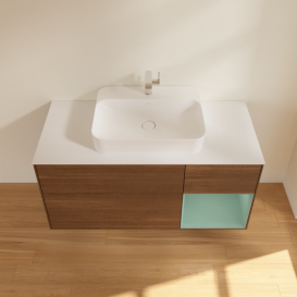 Тумба под раковину Villeroy & Boch Finion 120х50,1 см с подсветкой МДФ шпон грецкого ореха/стекло белое матовое G421GMGN