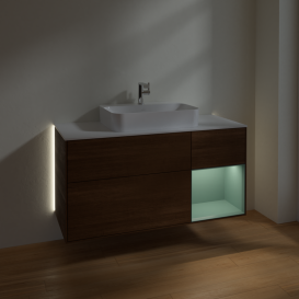 Тумба под раковину Villeroy & Boch Finion 120х50,1 см с подсветкой МДФ шпон грецкого ореха/стекло белое матовое G421GMGN