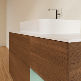 Тумба под раковину Villeroy & Boch Finion 120х50,1 см с подсветкой МДФ шпон грецкого ореха/стекло белое матовое G421GMGN