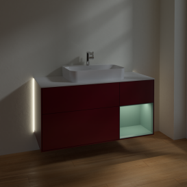 Тумба под раковину Villeroy & Boch Finion 120х50,1 см с подсветкой МДФ пион матовый лак/стекло белое матовое G421GMHB