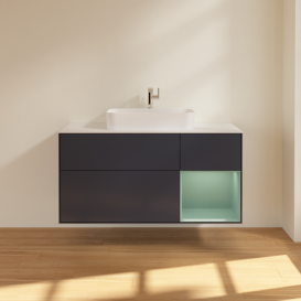 Тумба под раковину Villeroy & Boch Finion 120х50,1 см с подсветкой МДФ темно-синий матовый лак/стекло белое матовое G421GMHG