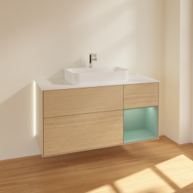 Тумба под раковину Villeroy & Boch Finion 120х50,1 см с подсветкой МДФ шпон дуба/стекло белое матовое G421GMPC