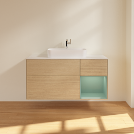 Тумба под раковину Villeroy & Boch Finion 120х50,1 см с подсветкой МДФ шпон дуба/стекло белое матовое G421GMPC