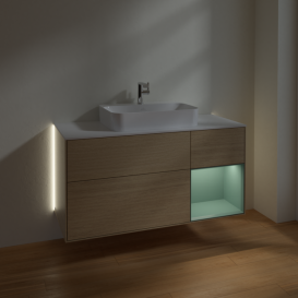 Тумба под раковину Villeroy & Boch Finion 120х50,1 см с подсветкой МДФ шпон дуба/стекло белое матовое G421GMPC