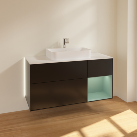 Тумба под раковину Villeroy & Boch Finion 120х50,1 см с подсветкой МДФ черный матовый лак/стекло белое матовое G421GMPD