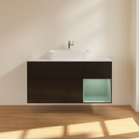 Тумба под раковину Villeroy & Boch Finion 120х50,1 см с подсветкой МДФ черный матовый лак/стекло белое матовое G421GMPD