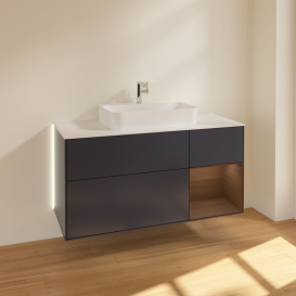 Тумба под раковину Villeroy & Boch Finion 120х50,1 см с подсветкой МДФ темно-синий матовый лак/стекло белое матовое G421GNHG