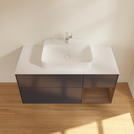 Тумба под раковину Villeroy & Boch Finion 120х50,1 см с подсветкой МДФ темно-синий матовый лак/стекло белое матовое G421GNHG