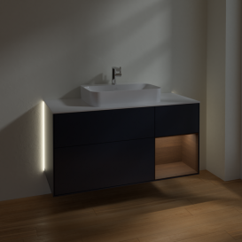 Тумба под раковину Villeroy & Boch Finion 120х50,1 см с подсветкой МДФ темно-синий матовый лак/стекло белое матовое G421GNHG