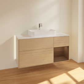 Тумба под раковину Villeroy & Boch Finion 120х50,1 см с подсветкой МДФ шпон дуба/стекло белое матовое G421GNPC