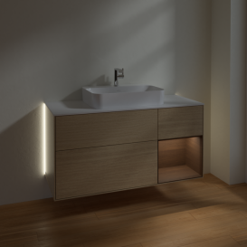 Тумба под раковину Villeroy & Boch Finion 120х50,1 см с подсветкой МДФ шпон дуба/стекло белое матовое G421GNPC