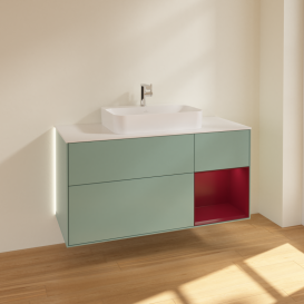 Тумба под раковину Villeroy & Boch Finion 120х50,1 см с подсветкой МДФ оливковый матовый лак/стекло белое матовое G421HBGM