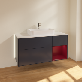 Тумба под раковину Villeroy & Boch Finion 120х50,1 см с подсветкой МДФ темно-синий матовый лак/стекло белое матовое G421HBHG