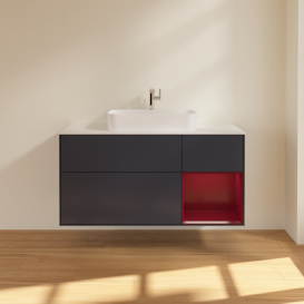 Тумба под раковину Villeroy & Boch Finion 120х50,1 см с подсветкой МДФ темно-синий матовый лак/стекло белое матовое G421HBHG