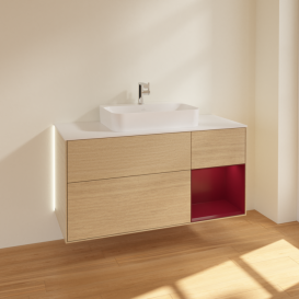 Тумба под раковину Villeroy & Boch Finion 120х50,1 см с подсветкой МДФ шпон дуба/стекло белое матовое G421HBPC