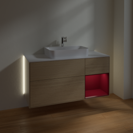 Тумба под раковину Villeroy & Boch Finion 120х50,1 см с подсветкой МДФ шпон дуба/стекло белое матовое G421HBPC