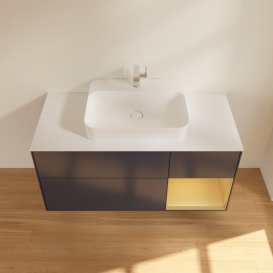 Тумба под раковину Villeroy & Boch Finion 120х50,1 см с подсветкой МДФ темно-синий матовый лак/стекло белое матовое G421HFHG