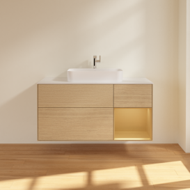 Тумба под раковину Villeroy & Boch Finion 120х50,1 см с подсветкой МДФ шпон дуба/стекло белое матовое G421HFPC