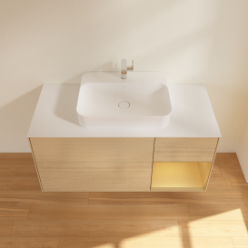 Тумба под раковину Villeroy & Boch Finion 120х50,1 см с подсветкой МДФ шпон дуба/стекло белое матовое G421HFPC