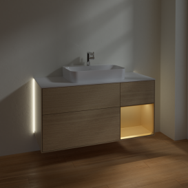 Тумба под раковину Villeroy & Boch Finion 120х50,1 см с подсветкой МДФ шпон дуба/стекло белое матовое G421HFPC