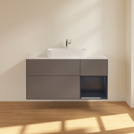 Тумба под раковину Villeroy & Boch Finion 120х50,1 см с подсветкой МДФ антрацит матовый лак/стекло белое матовое G421HGGK