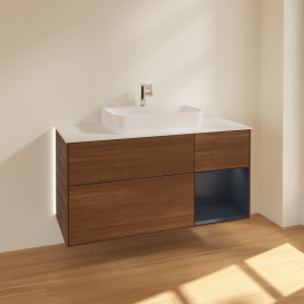 Тумба под раковину Villeroy & Boch Finion 120х50,1 см с подсветкой МДФ шпон грецкого ореха/стекло белое матовое G421HGGN