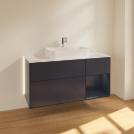 Тумба под раковину Villeroy & Boch Finion 120х50,1 см с подсветкой МДФ темно-синий матовый лак/стекло белое матовое G421HGHG