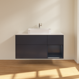 Тумба под раковину Villeroy & Boch Finion 120х50,1 см с подсветкой МДФ темно-синий матовый лак/стекло белое матовое G421HGHG