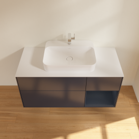 Тумба под раковину Villeroy & Boch Finion 120х50,1 см с подсветкой МДФ темно-синий матовый лак/стекло белое матовое G421HGHG