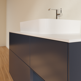 Тумба под раковину Villeroy & Boch Finion 120х50,1 см с подсветкой МДФ темно-синий матовый лак/стекло белое матовое G421HGHG