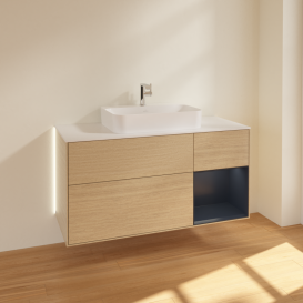 Тумба под раковину Villeroy & Boch Finion 120х50,1 см с подсветкой МДФ шпон дуба/стекло белое матовое G421HGPC