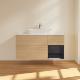 Тумба под раковину Villeroy & Boch Finion 120х50,1 см с подсветкой МДФ шпон дуба/стекло белое матовое G421HGPC