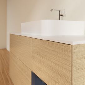 Тумба под раковину Villeroy & Boch Finion 120х50,1 см с подсветкой МДФ шпон дуба/стекло белое матовое G421HGPC