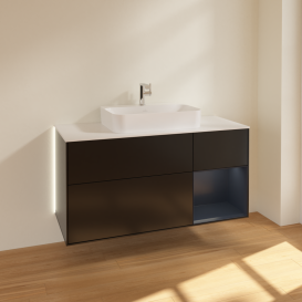 Тумба под раковину Villeroy & Boch Finion 120х50,1 см с подсветкой МДФ черный матовый лак/стекло белое матовое G421HGPD