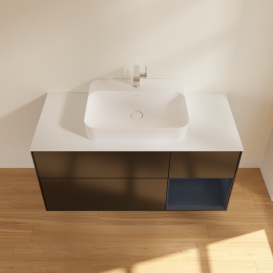 Тумба под раковину Villeroy & Boch Finion 120х50,1 см с подсветкой МДФ черный матовый лак/стекло белое матовое G421HGPD