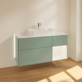 Тумба под раковину Villeroy & Boch Finion 120х50,1 см с подсветкой МДФ оливковый матовый лак/стекло белое матовое G421MTGM