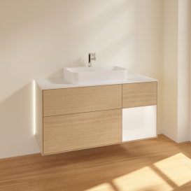 Тумба под раковину Villeroy & Boch Finion 120х50,1 см с подсветкой МДФ шпон дуба/стекло белое матовое G421MTPC