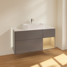 Тумба под раковину Villeroy & Boch Finion 120х50,1 см с подсветкой МДФ антрацит матовый лак/стекло белое матовое G421PCGK