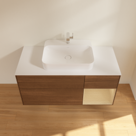 Тумба под раковину Villeroy & Boch Finion 120х50,1 см с подсветкой МДФ шпон грецкого ореха/стекло белое матовое G421PCGN