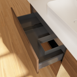 Тумба под раковину Villeroy & Boch Finion 120х50,1 см с подсветкой МДФ шпон грецкого ореха/стекло белое матовое G421PCGN