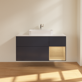 Тумба под раковину Villeroy & Boch Finion 120х50,1 см с подсветкой МДФ темно-синий матовый лак/стекло белое матовое G421PCHG