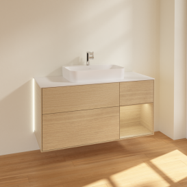 Тумба под раковину Villeroy & Boch Finion 120х50,1 см с подсветкой МДФ шпон дуба/стекло белое матовое  G421PCPC